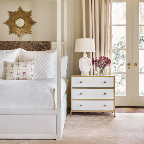 Image of Hickory Chair white poster bed and white and wood nightstand