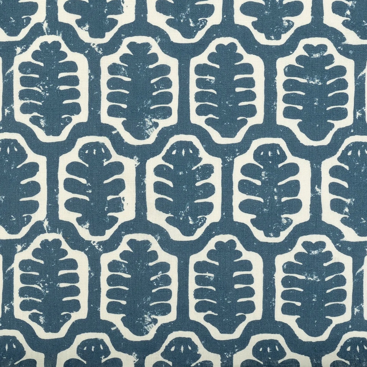 closeup of navy block printed fabric swatch