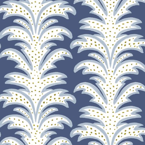 swatch of kristen leigh studio's crillon blue and olive wallpaper