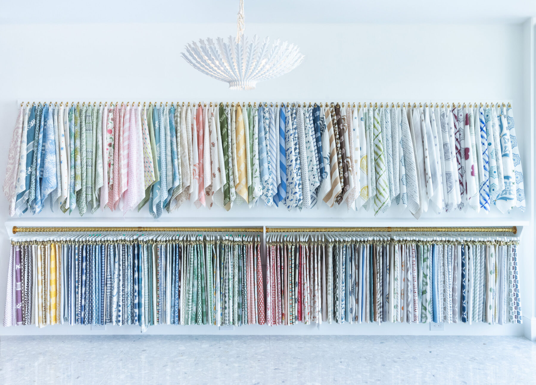 wall of fabric swatches