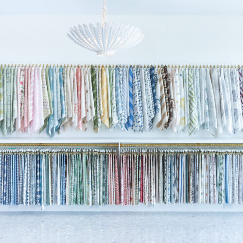 wall of fabric swatches