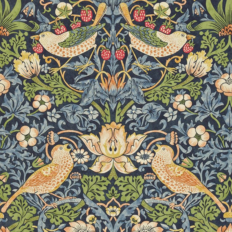 morris and co strawberry thief indigo wallpaper swatch