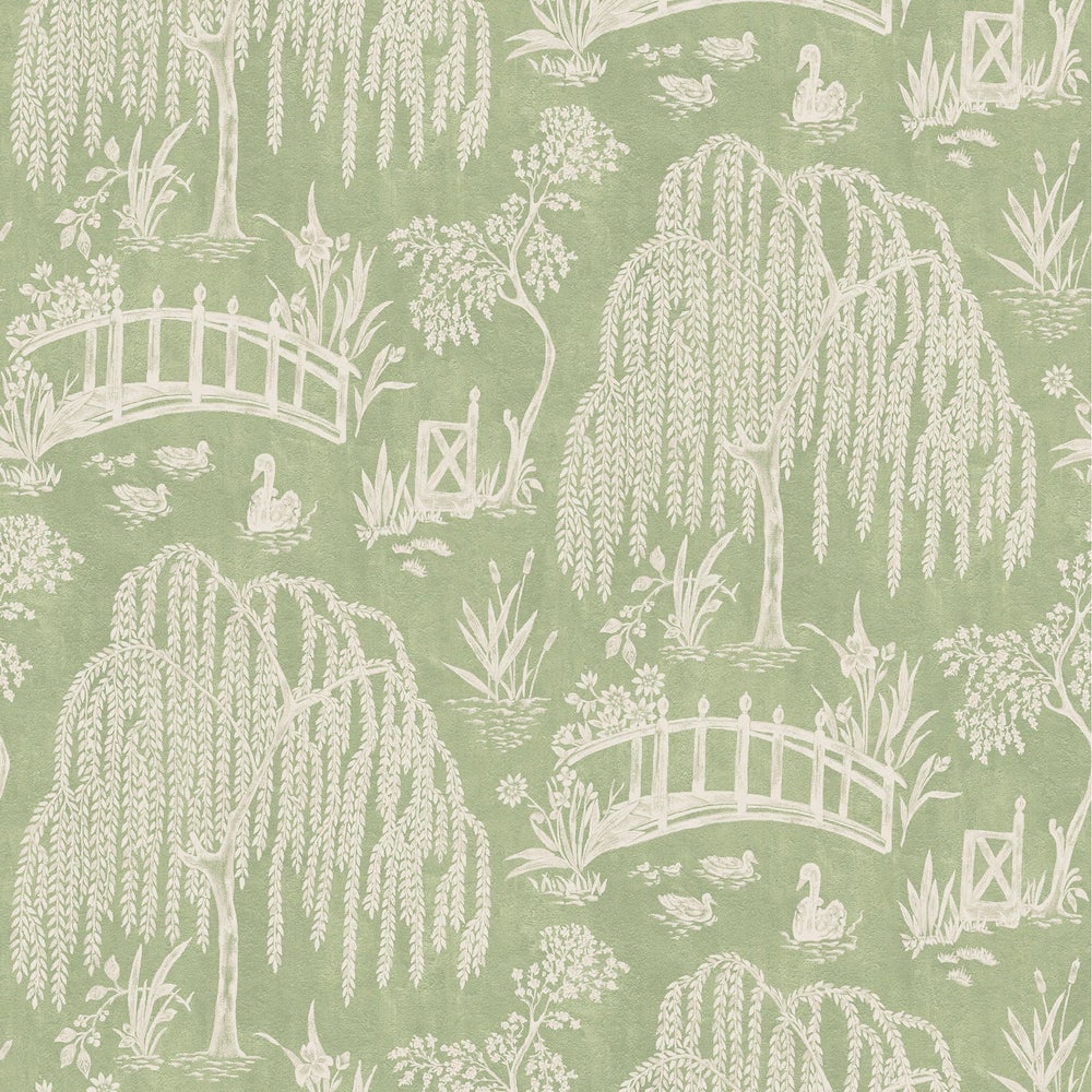 Nina Campbell Honfluer Les Saules Green Wallpaper swatch